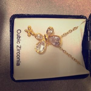 Butterfly Cubic zirconia gold necklace